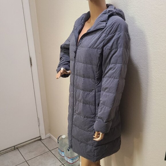 UNIQLO ULTRA STRETCH LIGHT DOWN LONG COAT PUFFER JACKET HOODED GRAY sz M - Picture 5 of 8